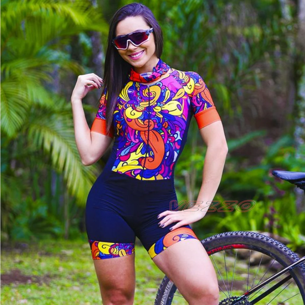 Vezzo Women's Cycling Jumpsuit Suit Summer Short Sleeve Cycling Jersey Little Monkey Bike Clothing Macaquinho Ciclismo