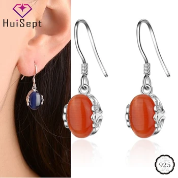 

HuiSept Trendy Earrings for Female 925 Silver Jewelry Oval Emerald Ruby Sapphire Gemstone Drop Earrings Wedding Party Wholesales