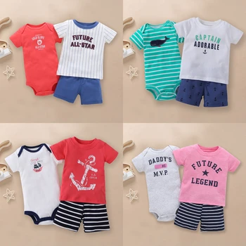 

Summer Newborn Baby Girl Boy Clothes 3pcs Set Letter Short Sleeve Romper+Short Sleeve T-shirt+Short Pants Baby Outfits Set 6-24M