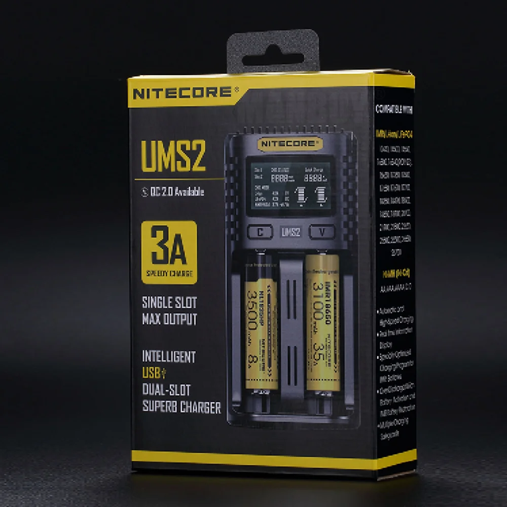 NITECORE UMS2 универсальное автоматическое быстрое зарядное устройство 3A