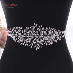 YouLaPan SH237-S Rhinestones Belt  Wedding Dress Belt Silver Crystal Sash Diamond Bridal Belt for Women Party Evening Dress Belt