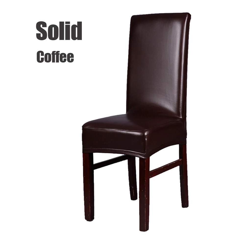 Solid Coffee 6 шт./лот, бытовые водонепроницаемые и маслостойкие чехлы для стульев из искусственной кожи, маленькие растягивающиеся Чехлы для домашних обеденных стульев, красный/белый/черный/кофейный - Цвет: Solid Coffee
