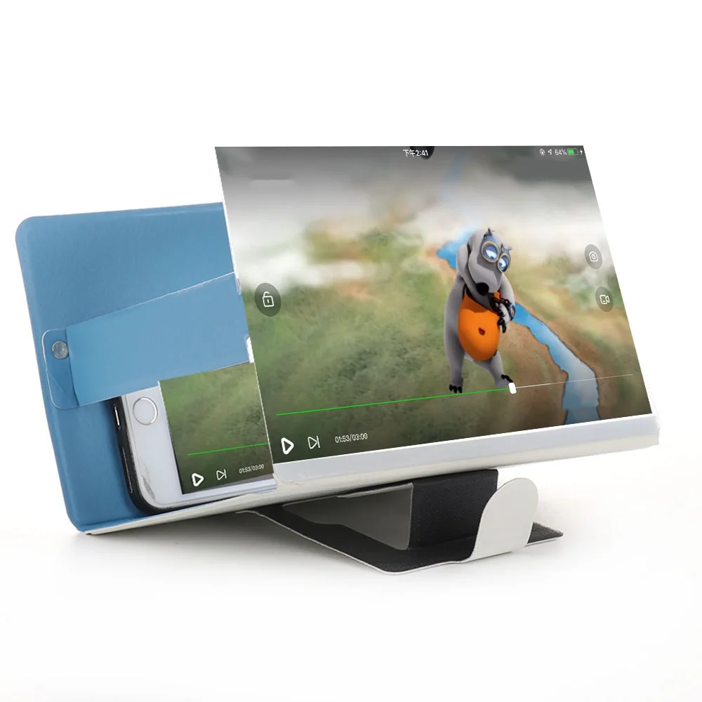 

3D Phone Screen Magnifier Stereoscopic Amplifying Desktop Foldable Leather Bracket Mobile Holder Tablet Holder 19*12cm