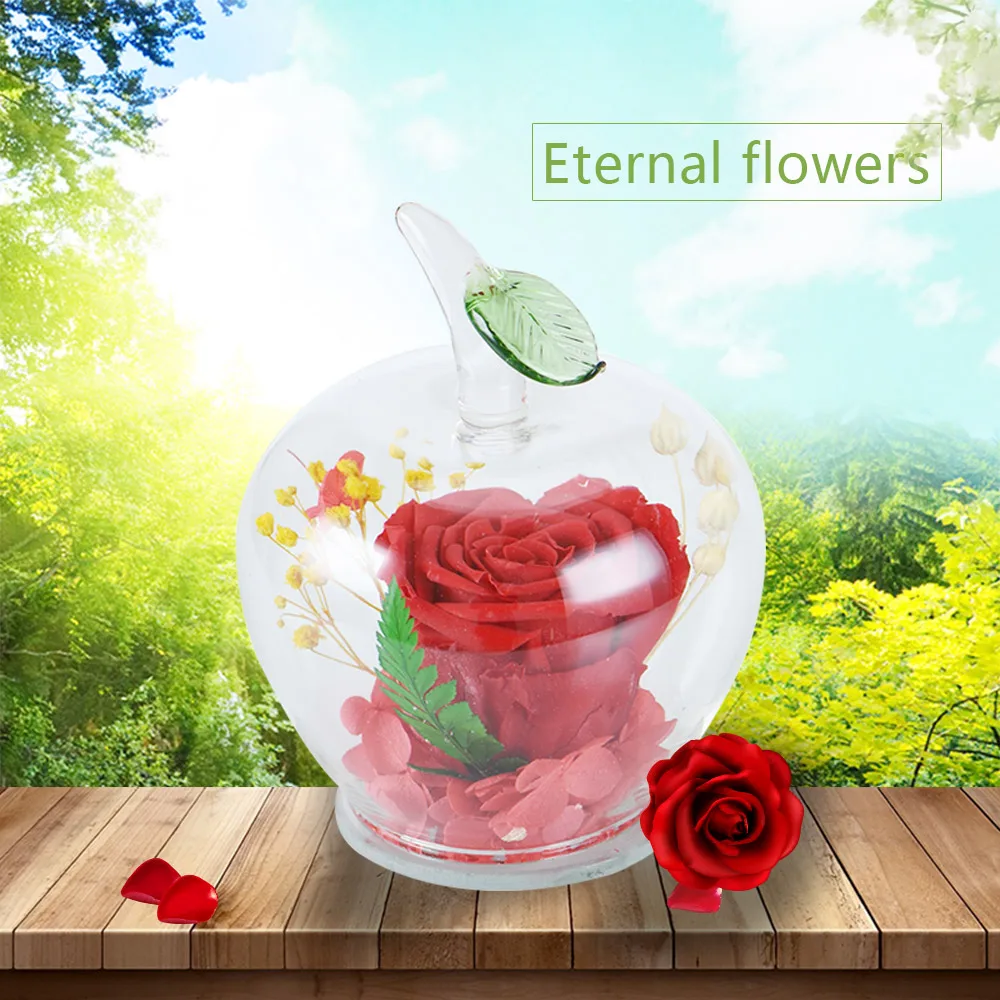 2020 Artificial Immortal Flowers In Apple-shaped Glass Dome Wedding Decoration Valentine's Day Mother's Gifts | Дом и сад