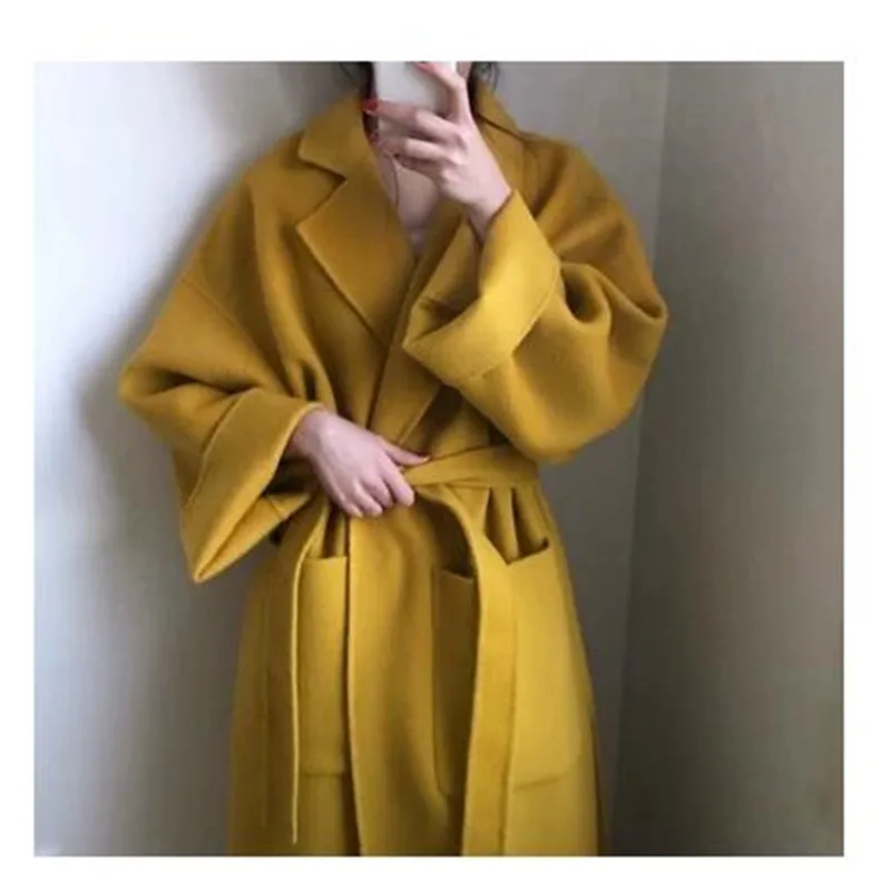 Women Winter Cashmere Overcoat Long Bandage Woolen Coat Women Elegant Cardigan Plus Size Abrigos Mujer Manteau Femme Hiver