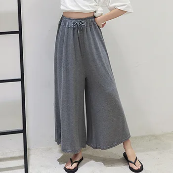 

Pants Trousers Women Black Wide Leg Loose Pants Ankle Length Pants Casual trouser Elastic Waist Pants Solid Color Basic Pants