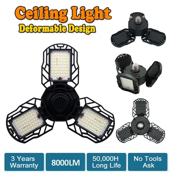 

1 Pc LED Garage Light 360 Degrees Deformable Ceiling Light For Home Warehouse Workshop Folding Three-Leaf Deformation Lamp