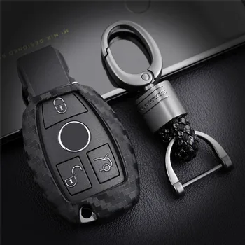 

Silica Gel Carbon Fiber Car Key Case Cover Bag Shell For Mercedes Benz Accessories W203 W210 W211 W124 Key Ring Chain