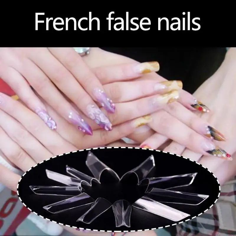 100pcs/Bag French False Safe Plastic Artificial False Nails Art Tips Stiletto Sharp Manicure Fake Fingernails Nail Art Tools