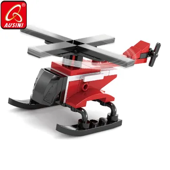 

AUSINI Fire Brigade Helicopter Building Blocks Toys for Children Fireman Figures Bricks Fire Plane Model Plastic Boys Playthings