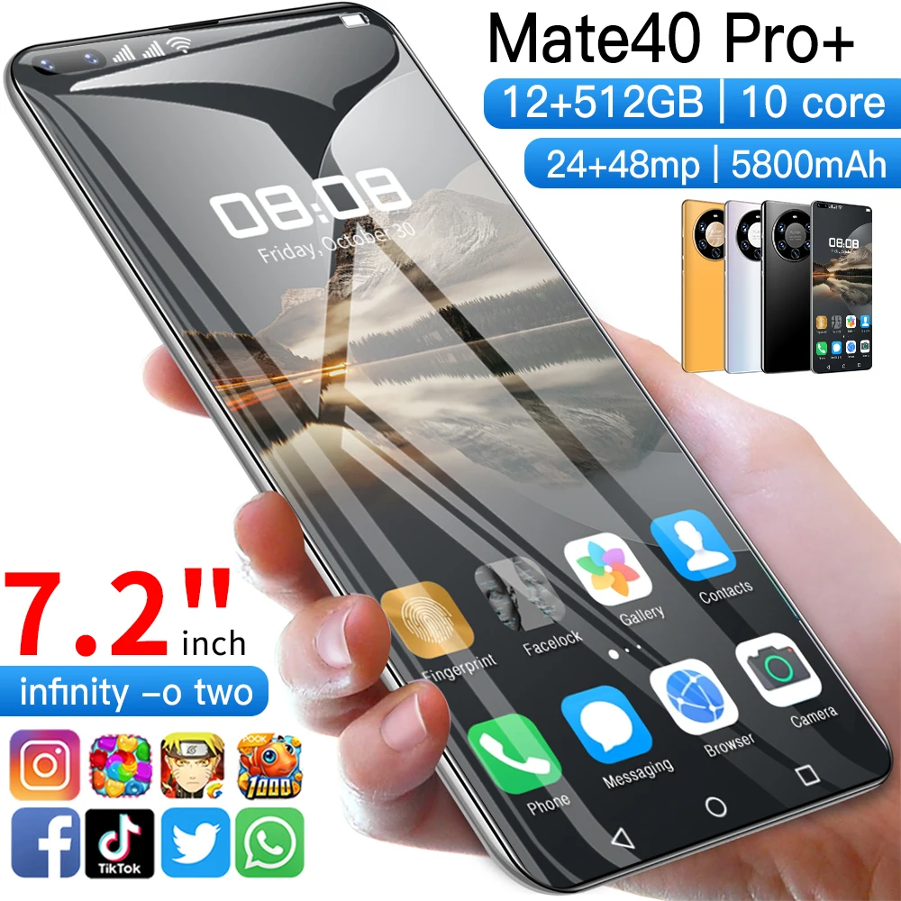 Mate40-teléfono inteligente Pro +, Pantalla Completa de 7,3 pulgadas, Deca Core, 6000mAh, 12GB, 512GB, 4G, LTE, 5G, red