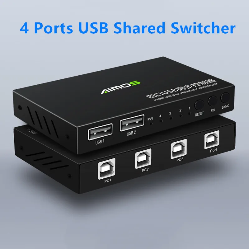 2 Ports USB-A To 4 Ports USB-B KM Switch Box USB 2.0 Keyboard Mouse Synchronizer Gaming Controller Monitor Computer