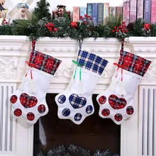 Рождественский мешок рождественские украшения для дома плед рождественские подарочные сумки Собака Кошка носки "лапки" носки Рождественская елка украшения#37