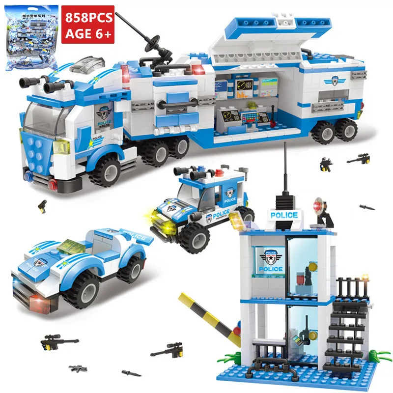 

858Pcs City Police Command Vehicle Truck Car Building Blocks SWAT DIY Creative Brinquedos Bricks Educational Toys for Children