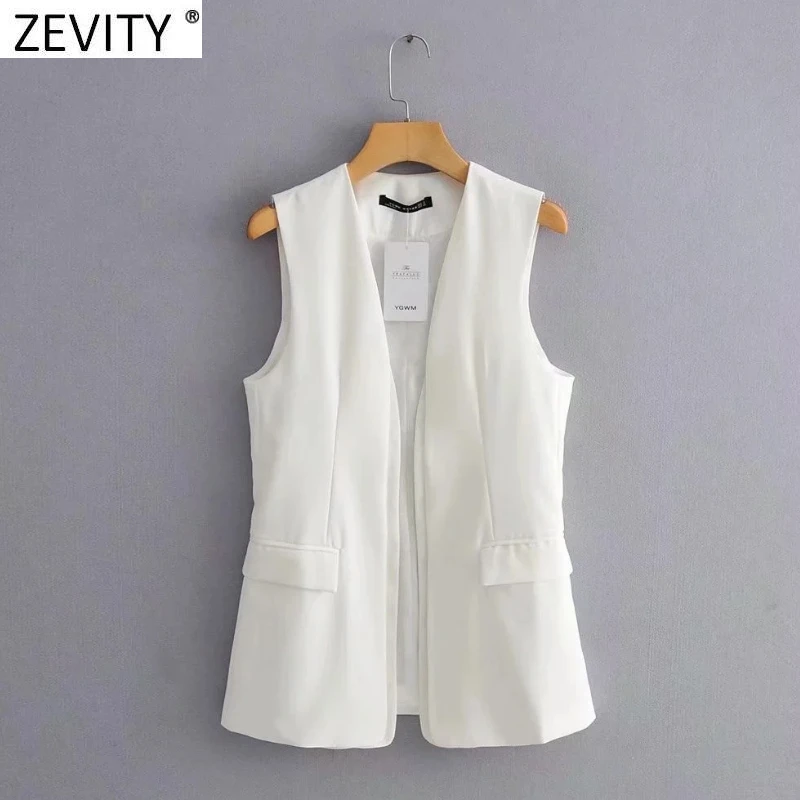 2021 Women Fashion Black White Color Sleeveless Vest Jacket Office Ladies Open Stitch Suits WaistCoat Pockets Outwear Tops CT704