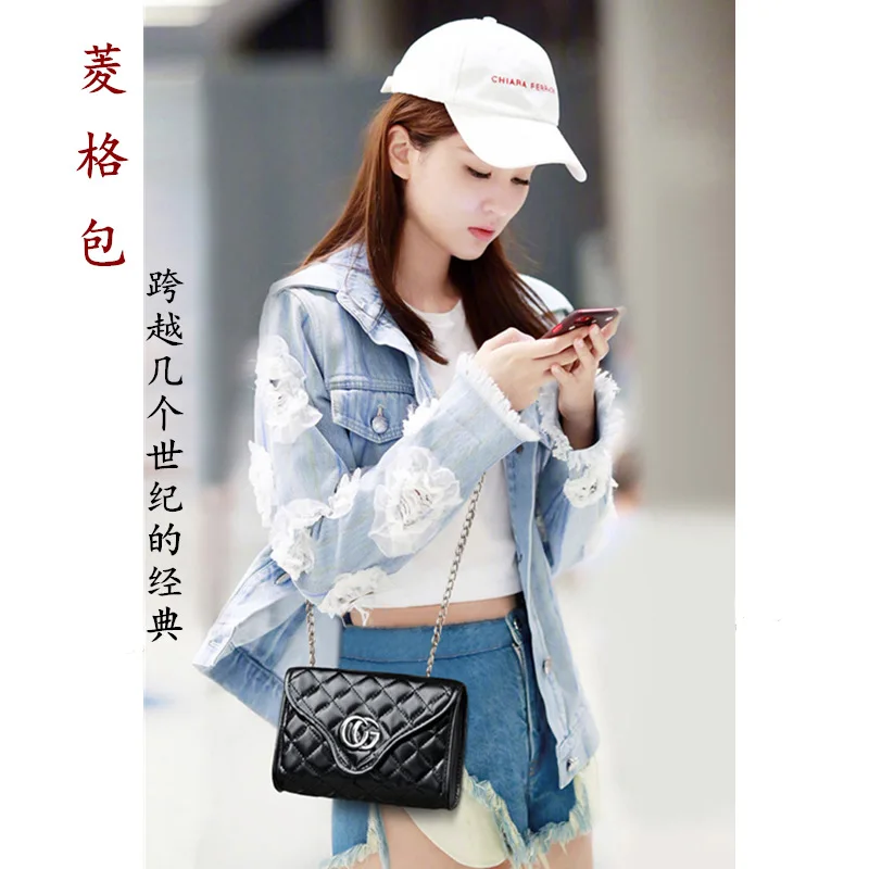 

Fashion Embroidered Bag 2019 European And American Style Network Rhombus Embroidery Small Square Bag Chain Terms Shoulder WOMEN'