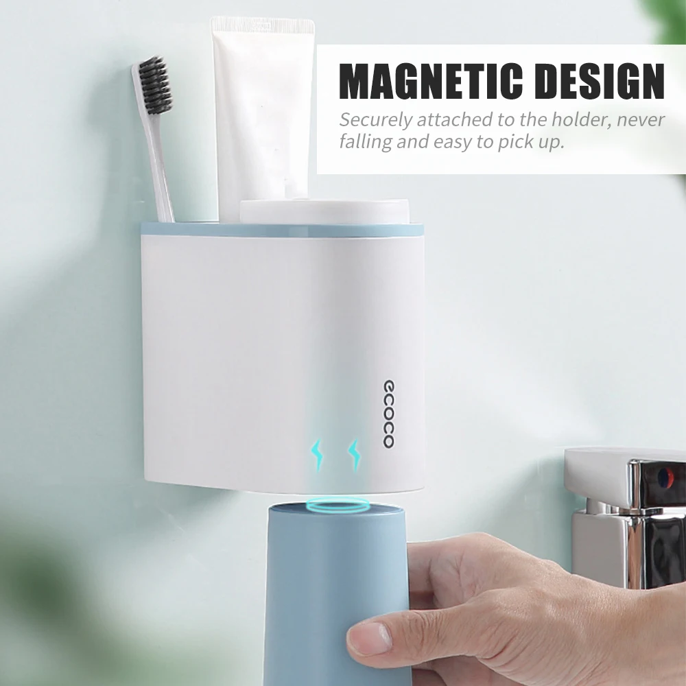 

ECOCO Toothpaste Holder Wall-Mounted Toothbrush Storage Rack Magnetic Toothbrush Cup Holder Organizer Bathroom Storage Supplies