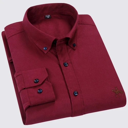 wine red Полосатый Оксфорд хлопок мужские деловые рубашки в повседневном стиле Новое поступление Вышивка Узор длинный рукав Твердые офисные мужские платья рубашки - Цвет: wine red