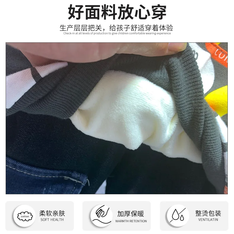 New style casual baby boy clothes winter baby boys plush hoodie+ plush jeans 2pcs sets Children's clothes 2-6years boys sets