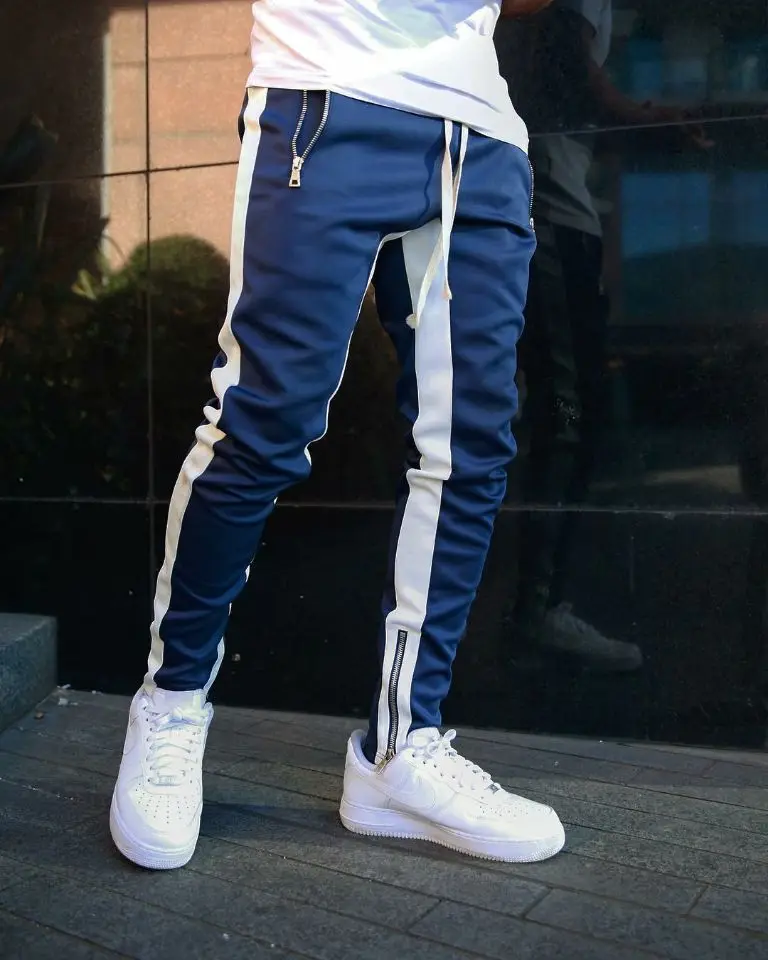 

Street hip-hop brothers sweatpants slacks for men slim zipper pants running leggings elasticized multi-zipper small foot pants