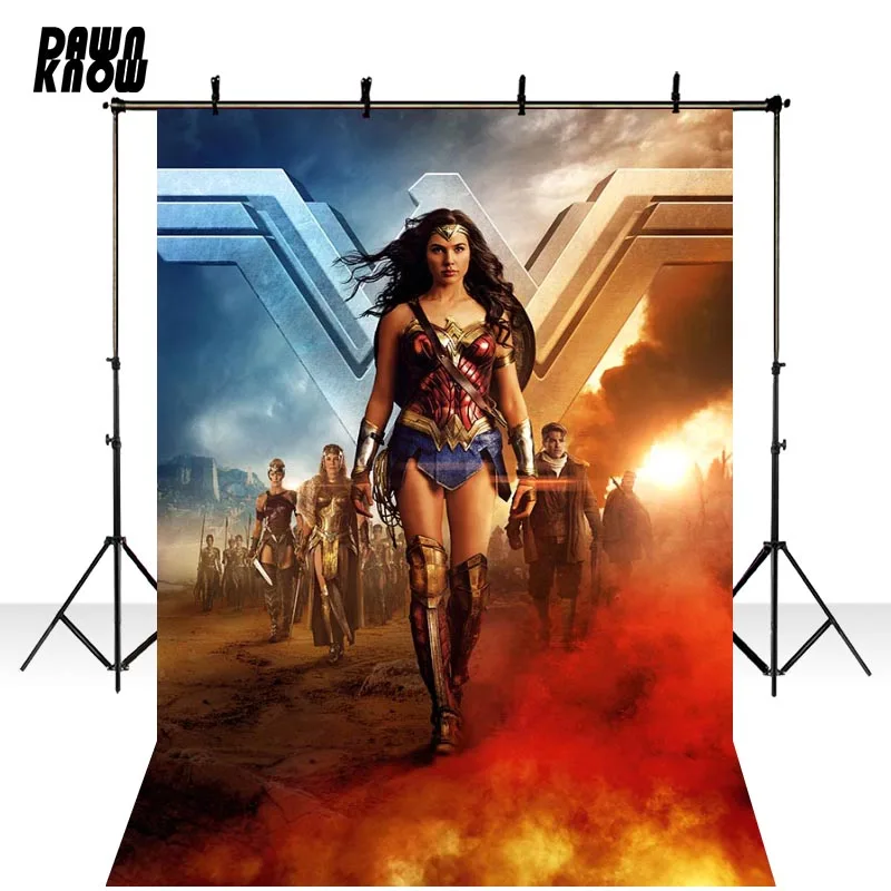 

DAWNKNOW Wonder Woman Photography Background Photocall Baby Film Photo Shoot Backdrops For Children Photo Studio lv625