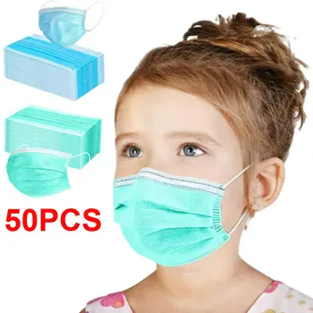 

Dropshipping 50Pcs 3 layer Disposable Elastic Soft Breathable Soft Breathable Child Kids Face Mask