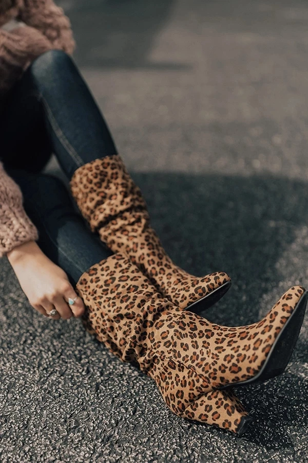 

LASPERAL 2019 Women Boots Winter New Style Female Pointed Toe Mid-calf Leopard Fashion Women's Shoes Boots High Heel Female