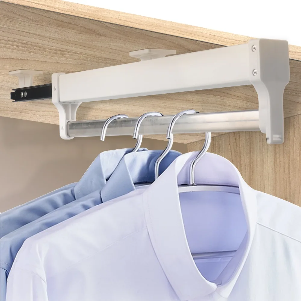 Clothes Hanger Clothes Rack 50KG Heavy Top mount pull out pull-out closet hanger Rack Bar Ball Bearing Slide Heavy Duty Rod Adjustable Wardrobe Hanger