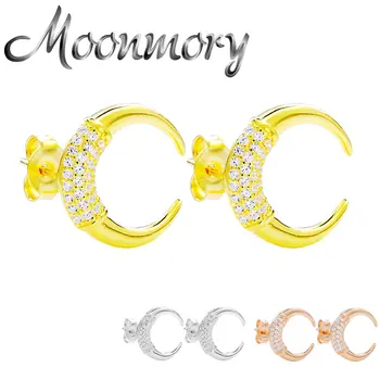 

Moonmory 925 Sterling Silver Zircon Hanging Moon Stud Earring For Women Xmas Party Romantic Luxury Letter C Jewelry Accessories