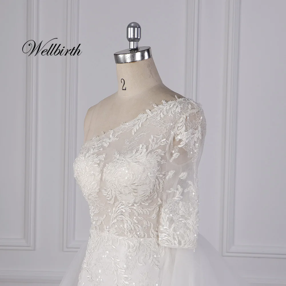 Реальное изображение Wellbirth Vestido de novia милое zippber сзади Русалка свадебное платье на одно плечо свадебное платье jc034