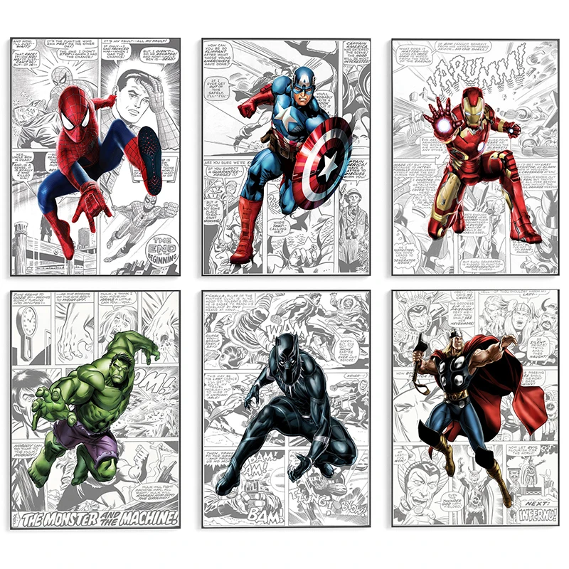 Marvel Avengers Comic Strip Poster and Print Iron Man Canvas Art Paintings Wall Art Picture for