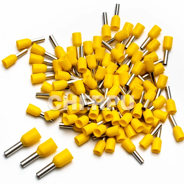 wire connect 100pcs Insulated connector Terminal Crimp Terminator cold pressed insulated termina VE0508 7508 1008 1508 2508 4009 Yellow