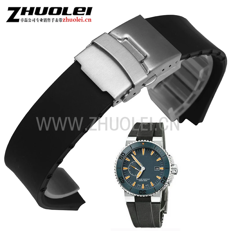 24 мм(11 мм Луг) черный наконечник резиновый водонепроницаемый браслет ремешок для часов для мужских часов с застежкой из нержавеющей стали