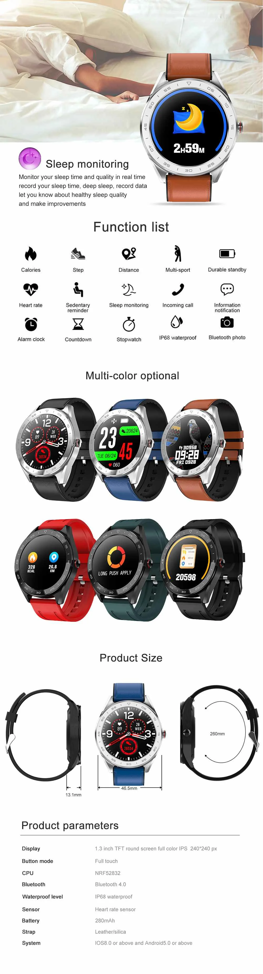 Bakeey Watch5 Flull-touch кровяное давление кислородный монитор погода Push Спортивная камера bluetooth Смарт часы для IOS для Android