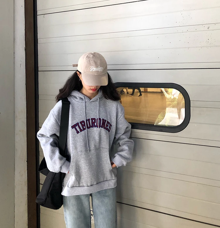 Осень, зимняя женская толстовка, harajuku, Корейская одежда, модная, с вышитыми буквами, с карманами, для друзей, большие размеры, толстовки для женщин