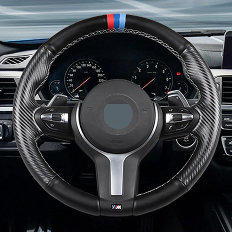 Black Suede Genuine Leather Car Steering Wheel Cover for BMW M Sport
