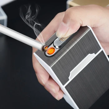 

Electric Lighter Cigarette Case Box Gadgets For Men Smoking Accessories Encendedor Electrico Recargable Men's Gifts