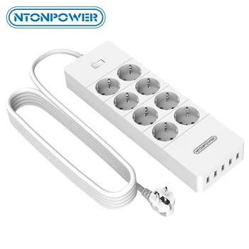 

NTONPOWER 1700J Surge Protector with 3 Meter Extension Cord Wall Mounted USB Power Strip EU Plug for Home Network Filter