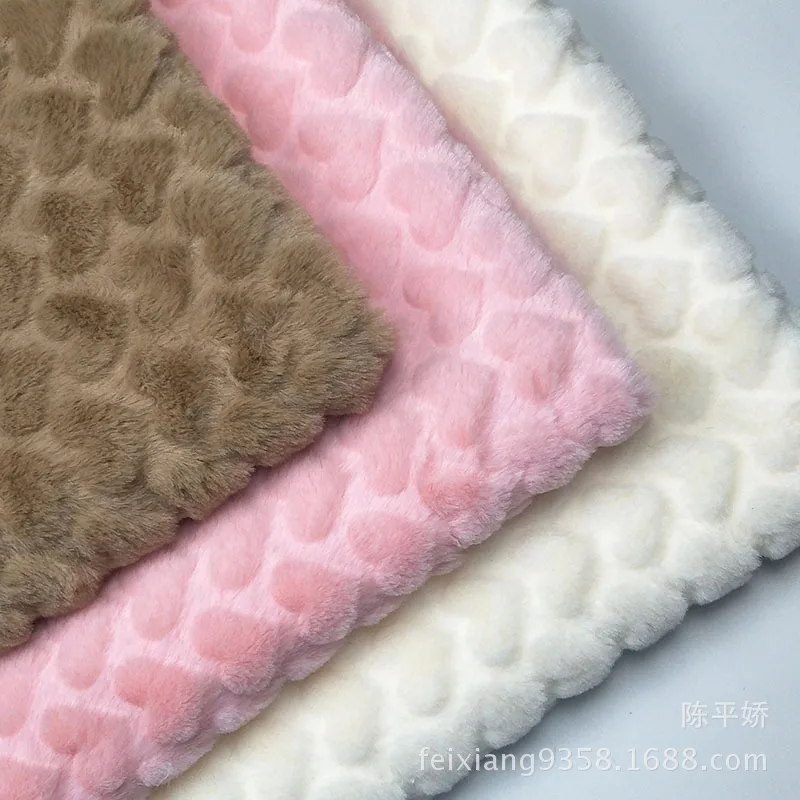 

Artificial plush Fabric Embossed Rabbit Hair velvet Loving Pattern imitation Rabbit Hair for Autumn and Winter cloth DIY toys