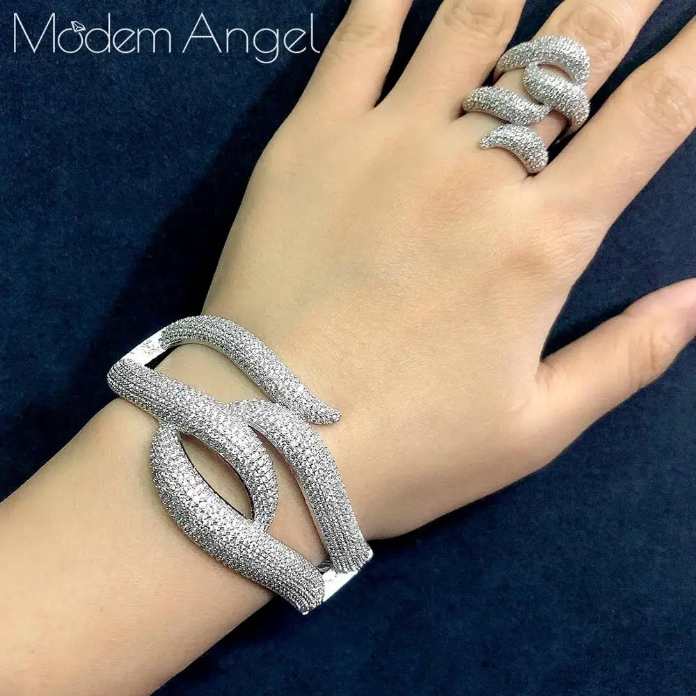 ModemAngel, хит, амулеты, 2 шт, бамбуковые Ювелирные наборы, Дубай, кубический цирконий, браслет/кольцо для женщин, бренд, нигерийские Свадебные ювелирные изделия, Se