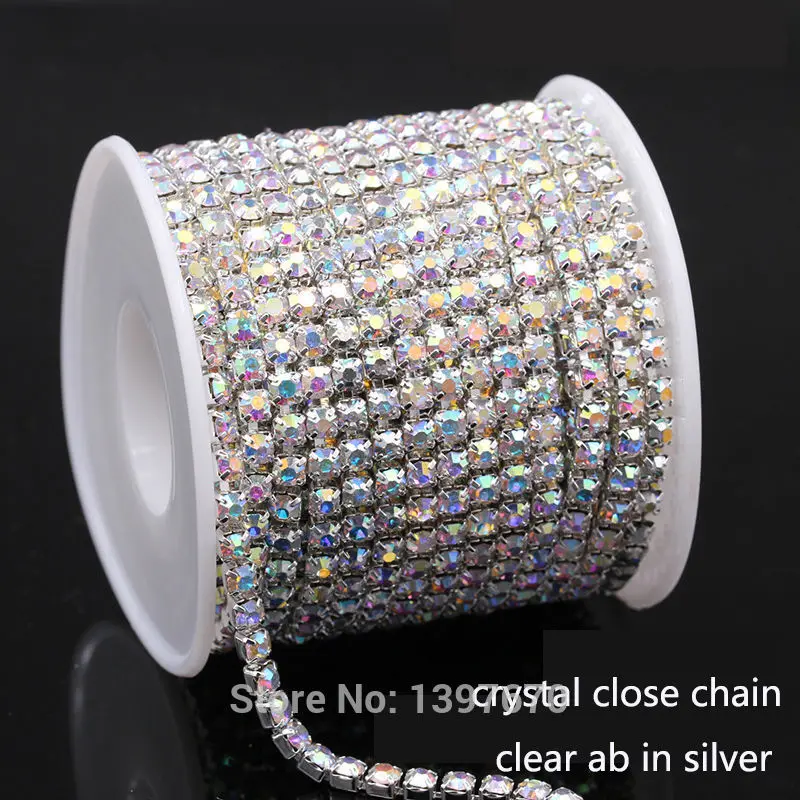10 Yrads/лот ss6-ss18 плотный кристалл ab в серебряной основе закрыть стразы цепь чашки для одежды орнамент аксессуары