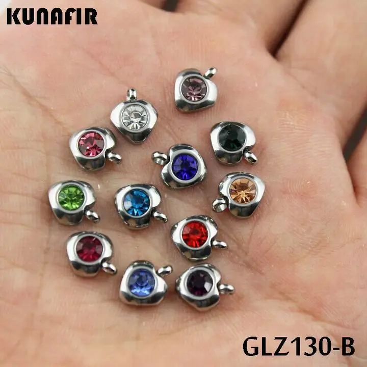 stainless steel small pendant with rhinestone lovely charms 12pcs mix color GLZ130 - Окраска металла: style - B