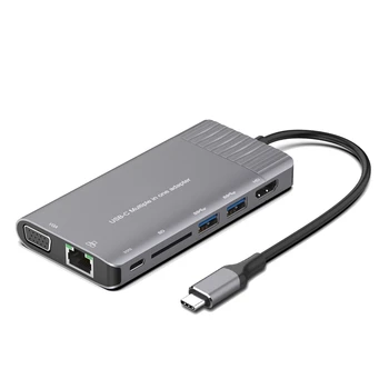 

Type-C to HDMI+2 Port USB3.0+SD+PD+Gigabit Ethernet Port+VGA+o Multi-Function Docking Station