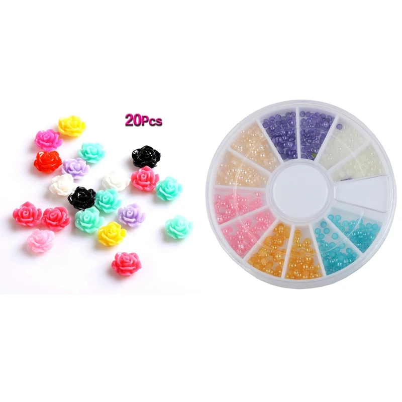 32 шт 3D украшения для ногтей: 20 шт 3D наклейки для рукоделия с розами наклейки для нейл-арта декор для ногтей и 12 шт 3D украшения колеса 6 цветов