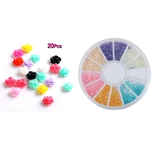 32 шт 3D украшения для ногтей: 20 шт 3D наклейки для рукоделия с розами наклейки для нейл-арта декор для ногтей и 12 шт 3D украшения колеса 6 цветов