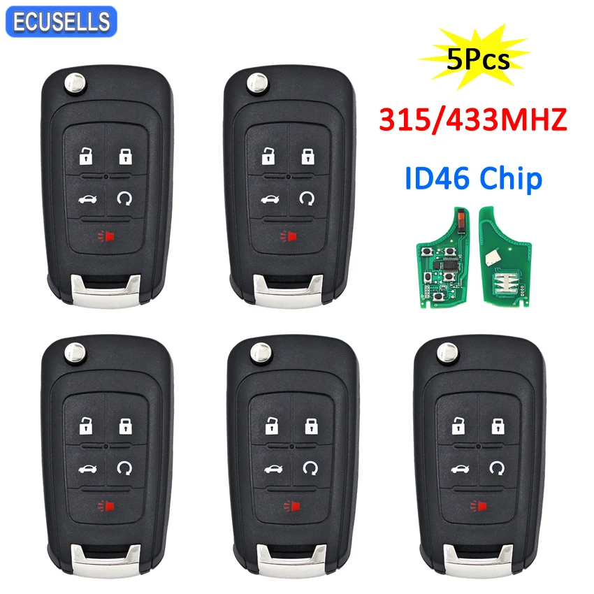 5Pcs/Lot 5 Button Flip Folding Remote Smart Car Key for Chevrolet Camaro Cruze Impala Spark 315Mhz/433Mhz ID46 Chip Uncut Blade |