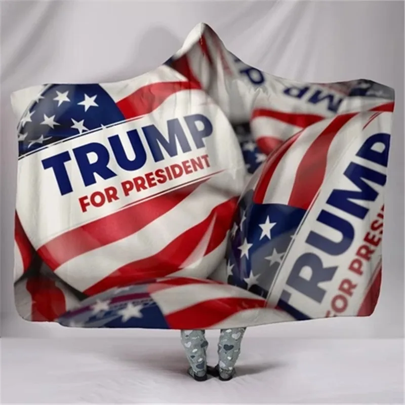 

3D Trump 2020 Warm Hooded Wearable Blanket Soft Fluffy Throw Poncho Kids Adult Manta Para Sofa Fleece Deken