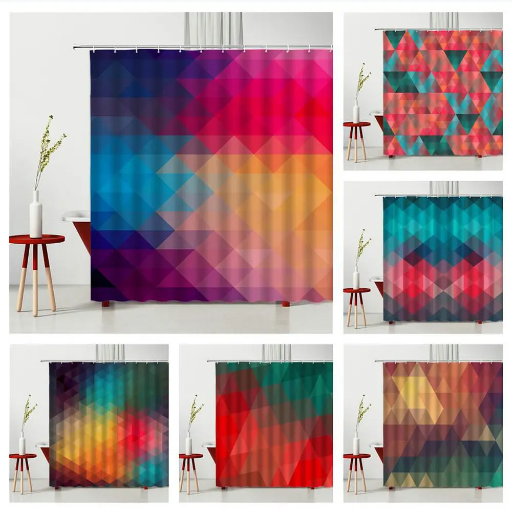 

Creative Shower Curtain Geometric Prismatic Pattern Colorful Home Bathroom Bathtub Decoration Waterproof Polyester Fabric