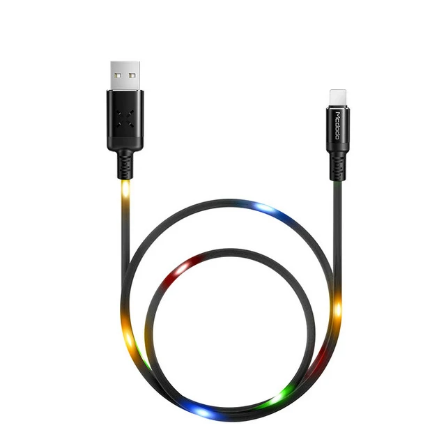 Цветной СВЕТОДИОДНЫЙ usb-кабель MCDODO, кабель для быстрой зарядки, зарядное устройство для мобильного телефона, usb-кабель для iPhone, Apple X, XS, MAX, XR, 8, 7, 6, 6s plus - Цвет: Черный