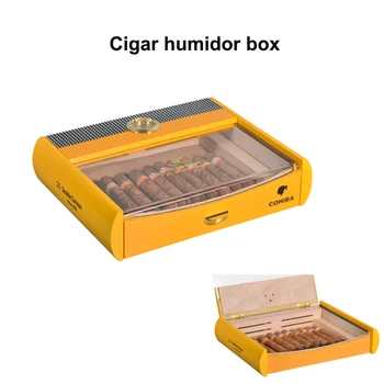 

Yellow Cigar Case Cedar Wood Humidor with Cigar Hygrometer & Humidifier, can Hold 25Pcs Cigars